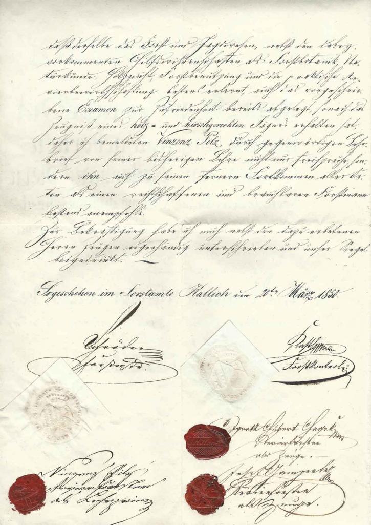 Lehrbrief von Vinzenz Pilz, 1850; Seite 2